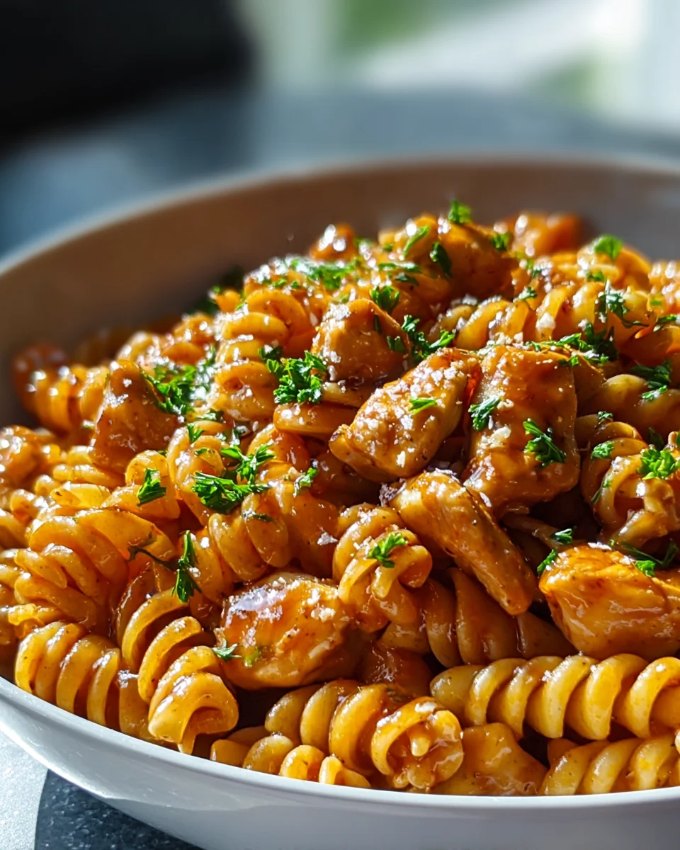 One Pot Honig-Knoblauch BBQ Hähnchen Pasta – Schnell & Lecker