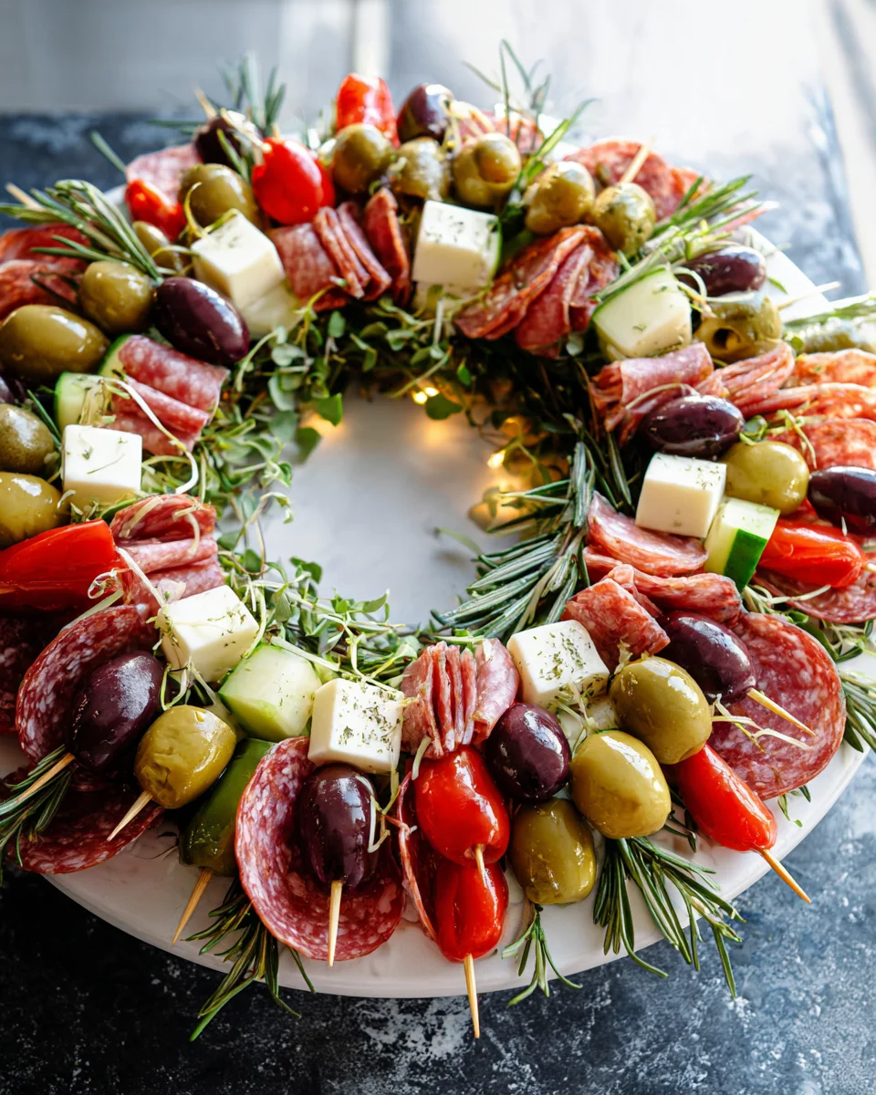 Köstlicher Charcuterie Kranz mit Rindfleisch und Leckereien