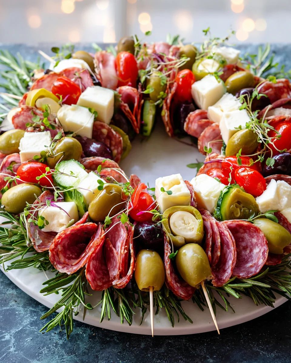 Köstlicher Charcuterie Kranz mit Rindfleisch und Leckereien