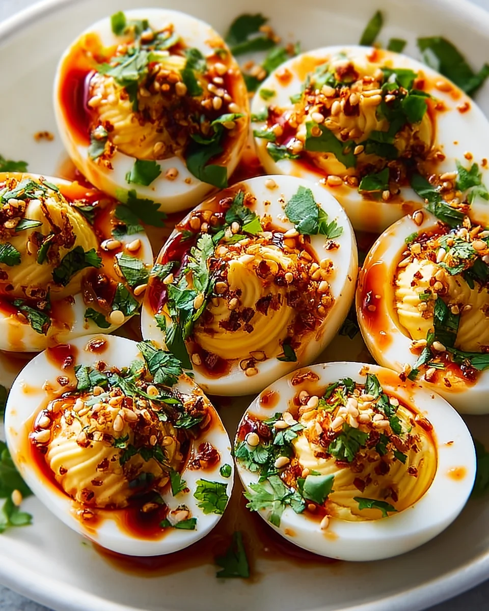 Spicy Chili Garlic Deviled Eggs
