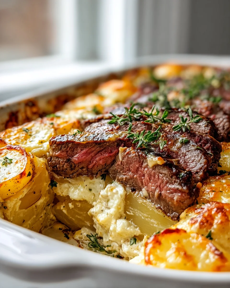 Garlic Butter Steak Cheddar Kartoffelauflauf – Himmlisch lecker!