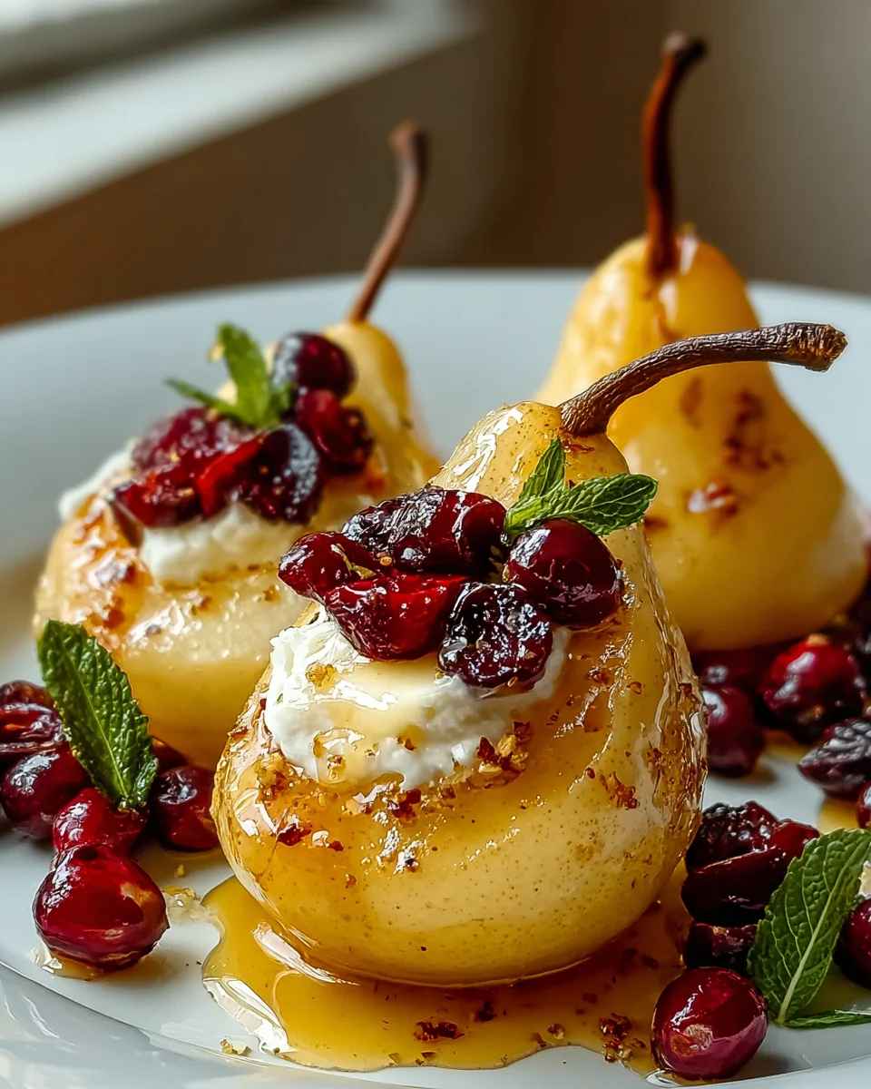 Gebackene Birnen mit Ziegenkäse, Honig und Cranberries Rezept