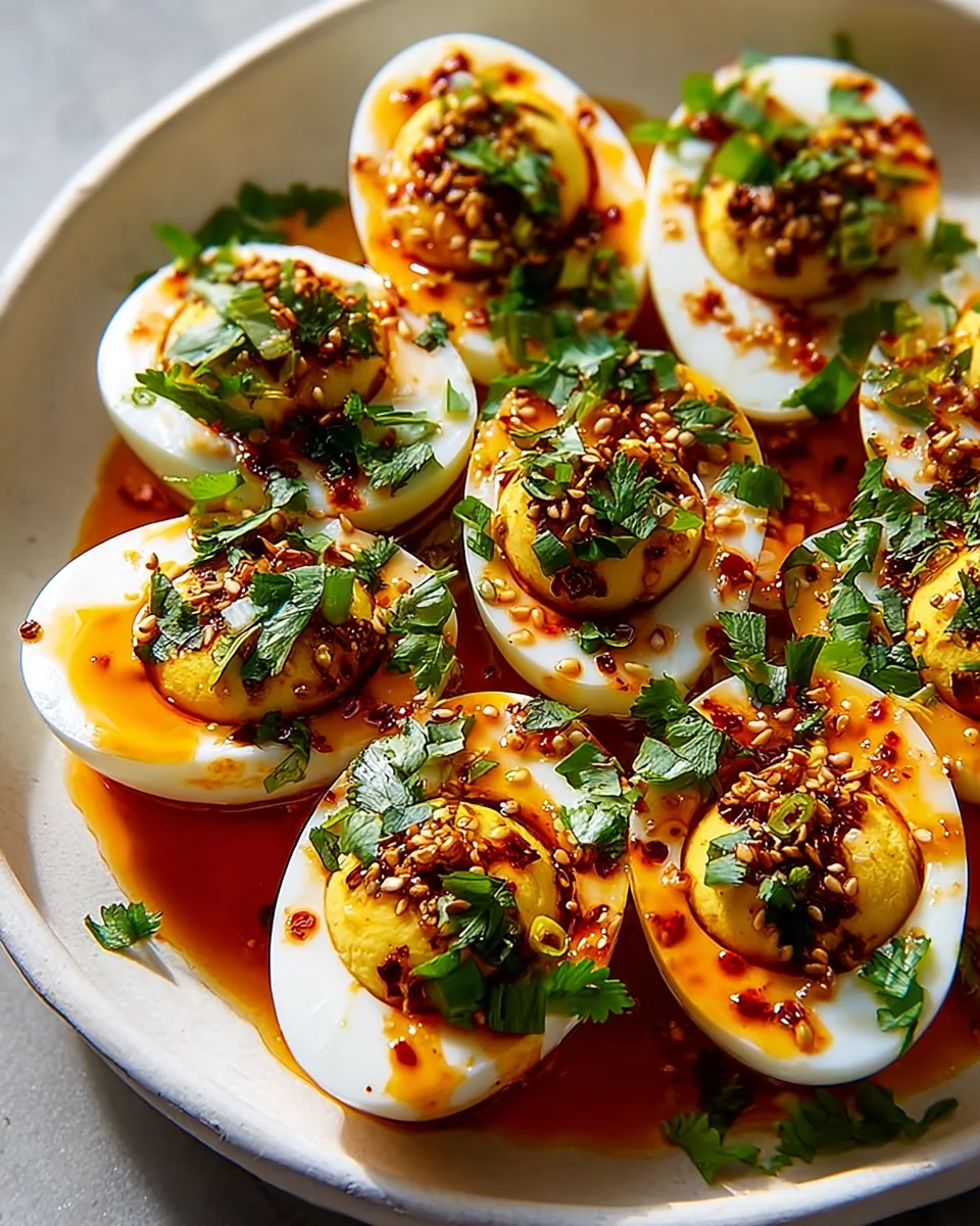 Spicy Chili Garlic Deviled Eggs – Ein würziges Eier-Rezept!