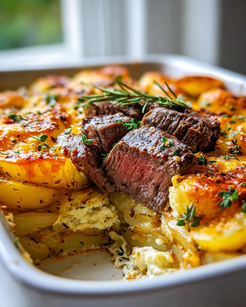Garlic Butter Steak Cheddar Kartoffelauflauf – Himmlisch lecker!
