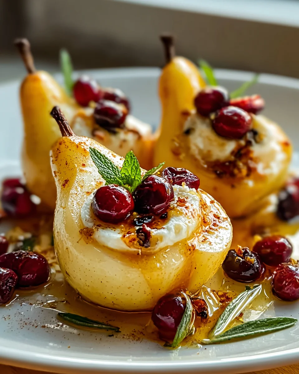 Gebackene Birnen mit Ziegenkäse, Honig und Cranberries Rezept