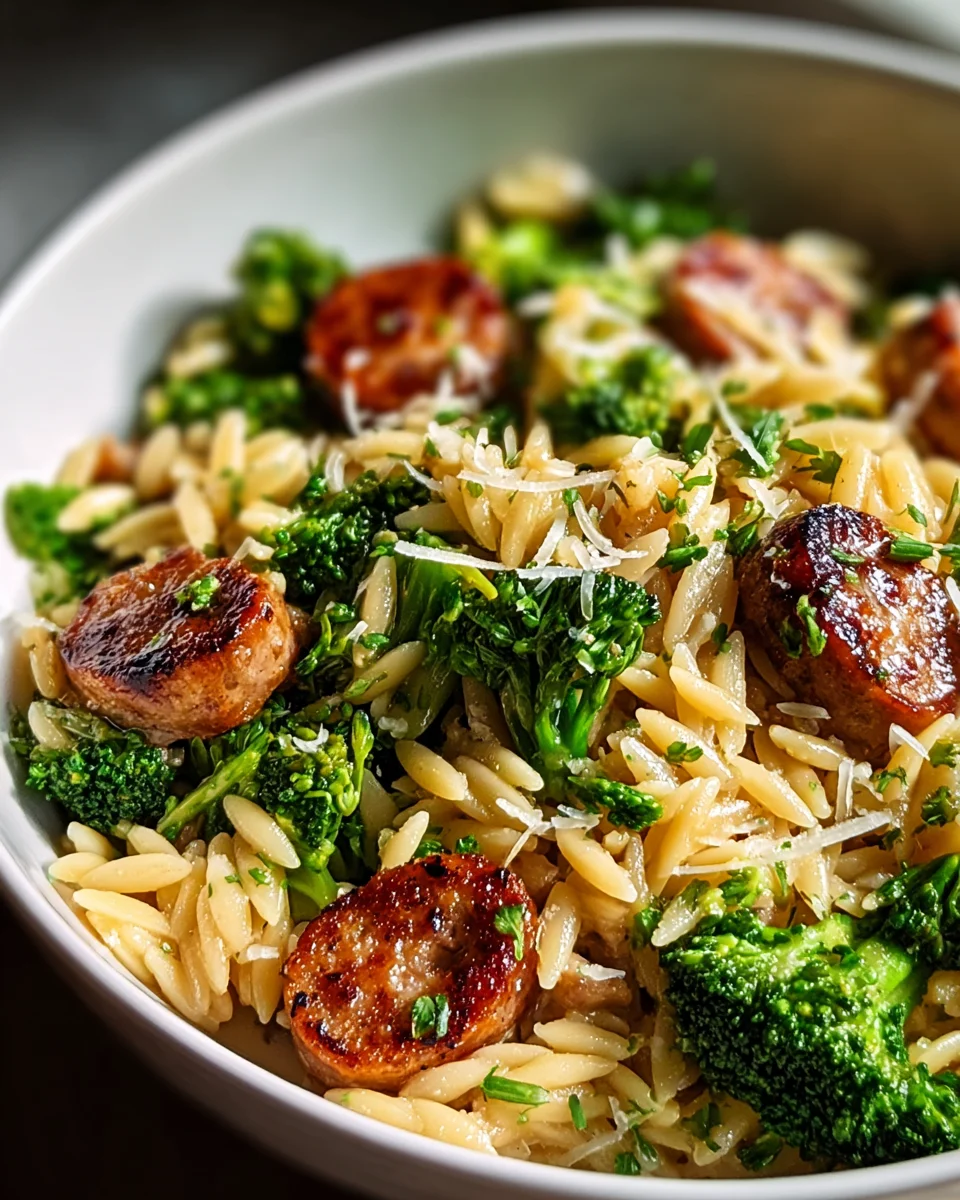Hähnchenwurst mit Brokkoli-Orzo