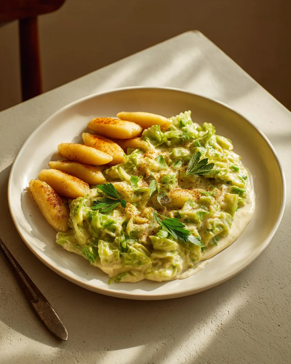 Cremiger Rahmwirsing mit Schupfnudeln – Vegetarisch & Deftig!