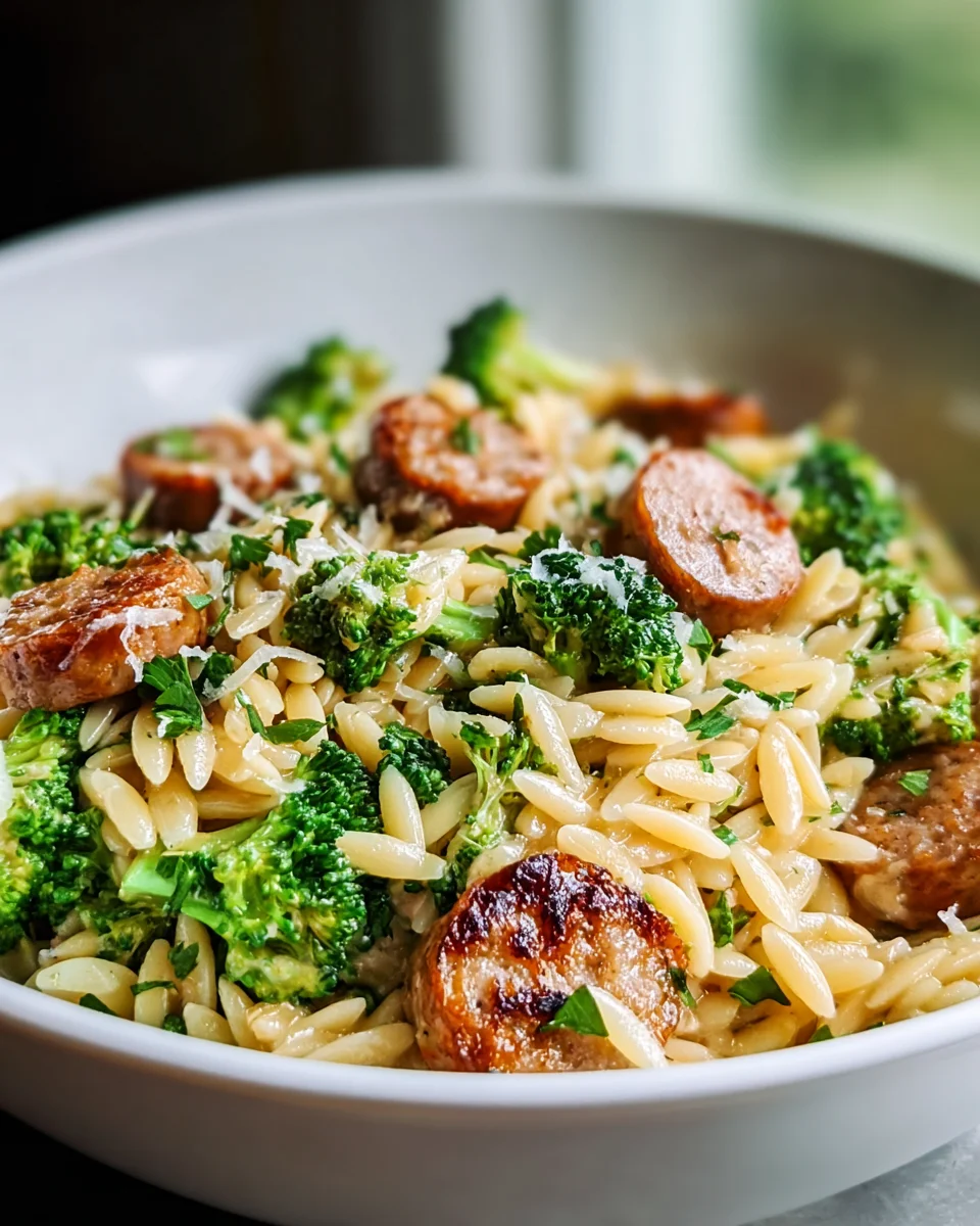Voller Geschmack: Hähnchenwurst-Brokkoli Orzo, Schnell & Einfach