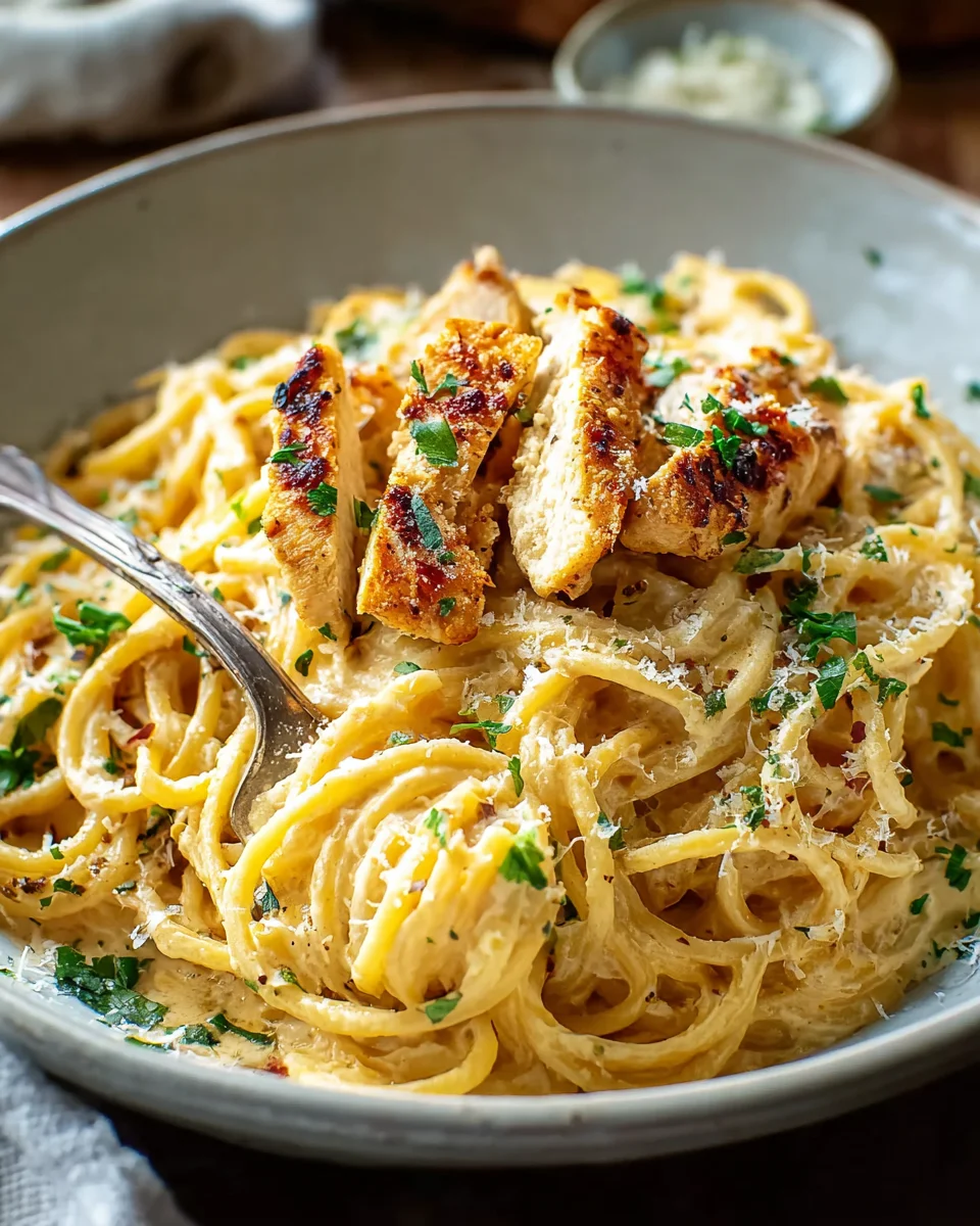 Knoblauch Parmesan Hähnchen Spaghetti in würziger Cajun-Sauce