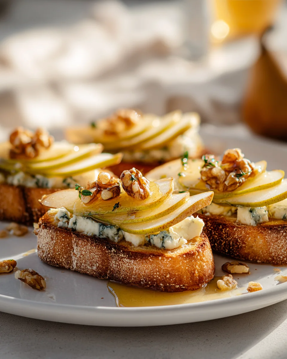 Würzige Gorgonzola Birnen Bruschetta für Feinschmecker
