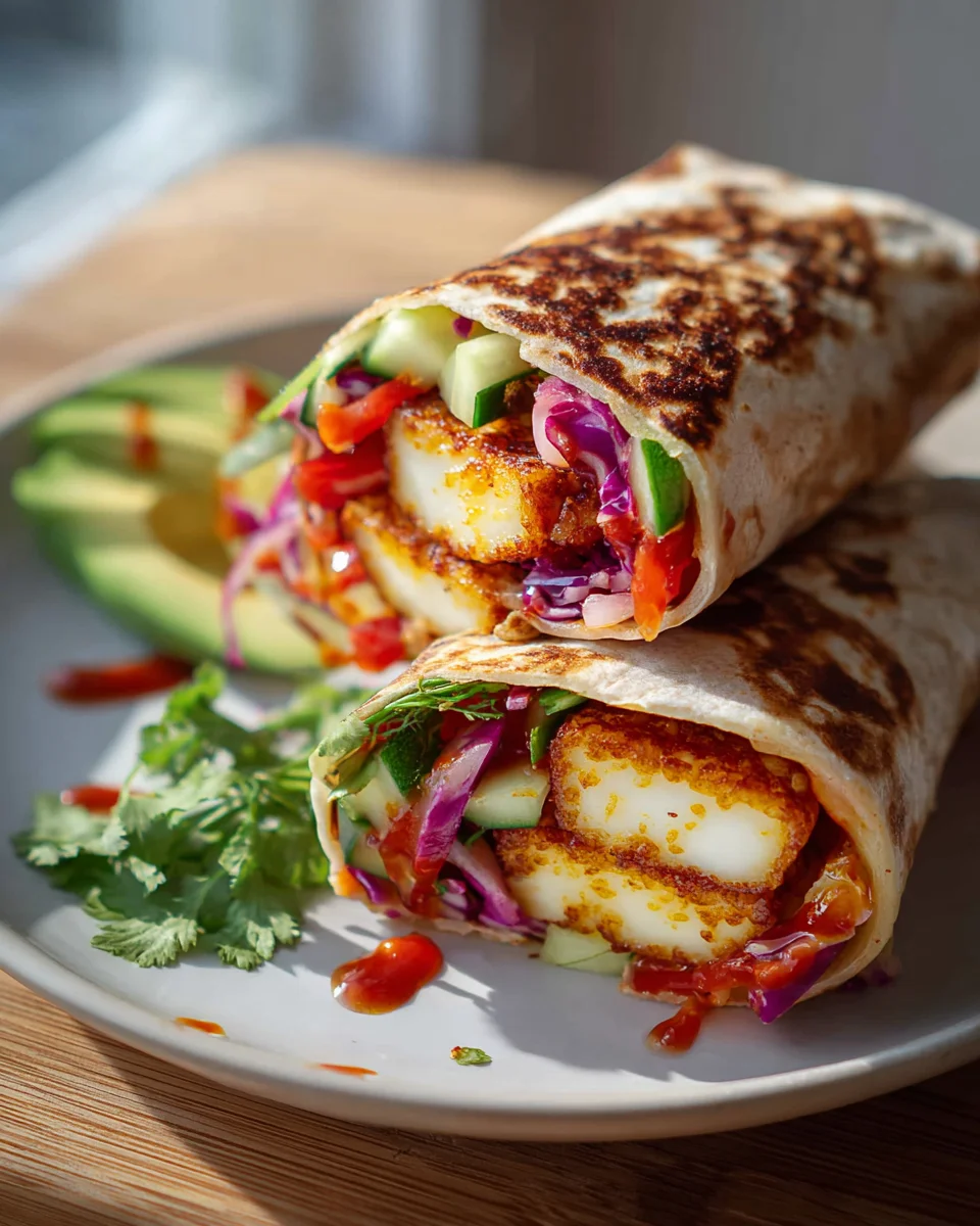Einfache Sweet Chili Halloumi Wraps für ein vegetarisches Mittagessen