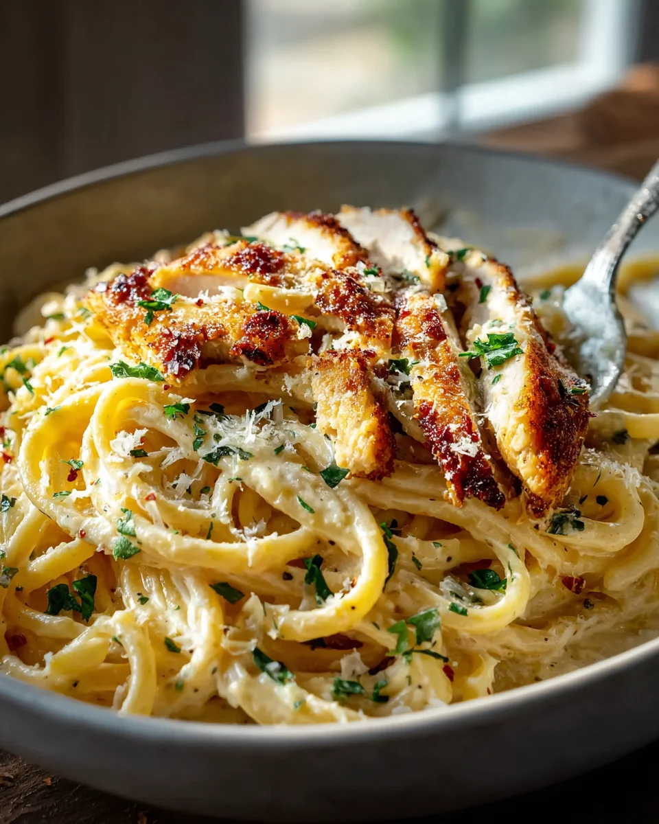 Knoblauch Parmesan Hähnchen Spaghetti in würziger Cajun-Sauce