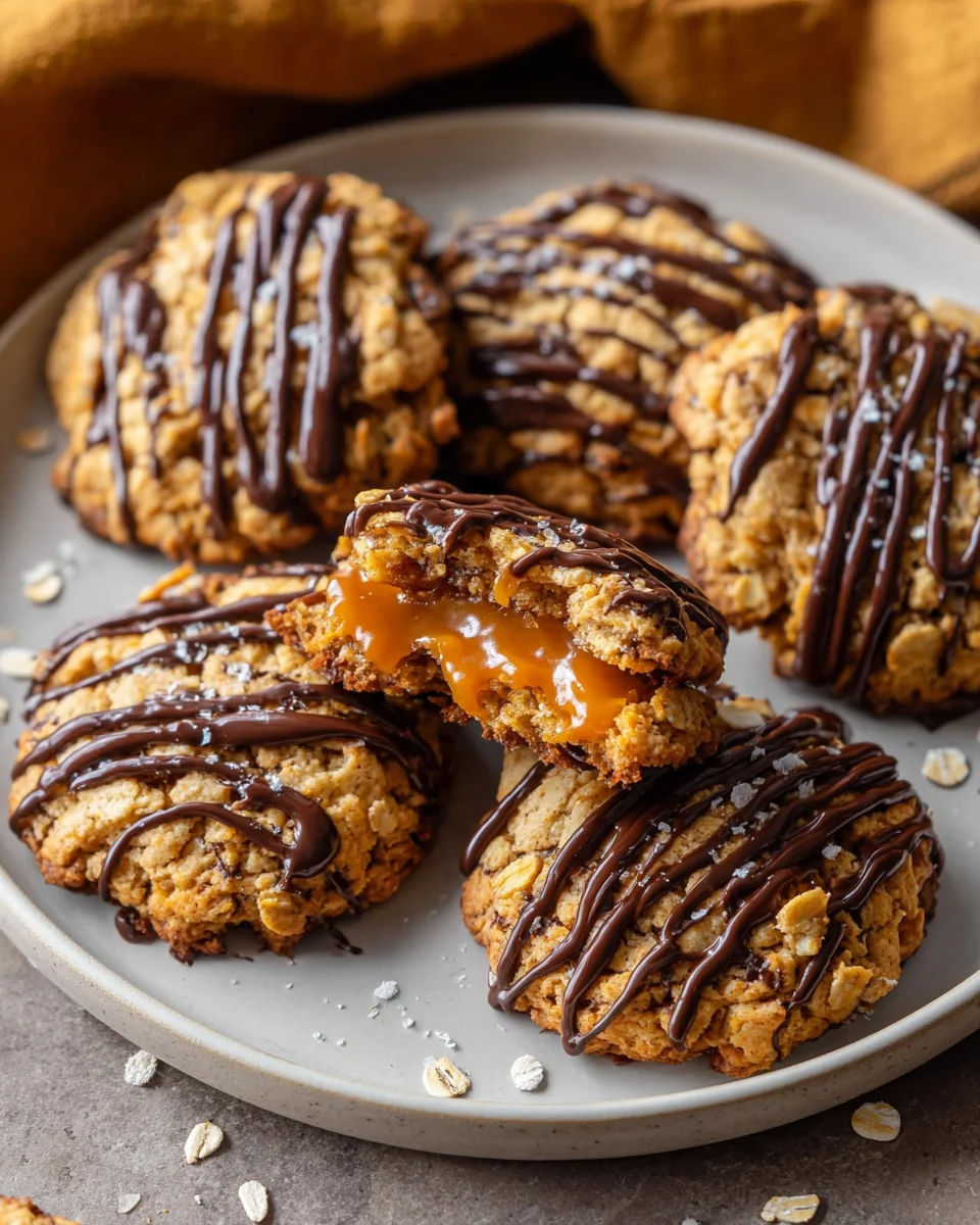 Saftige Karamell Haferflocken Cookies mit flüssigem Kern!