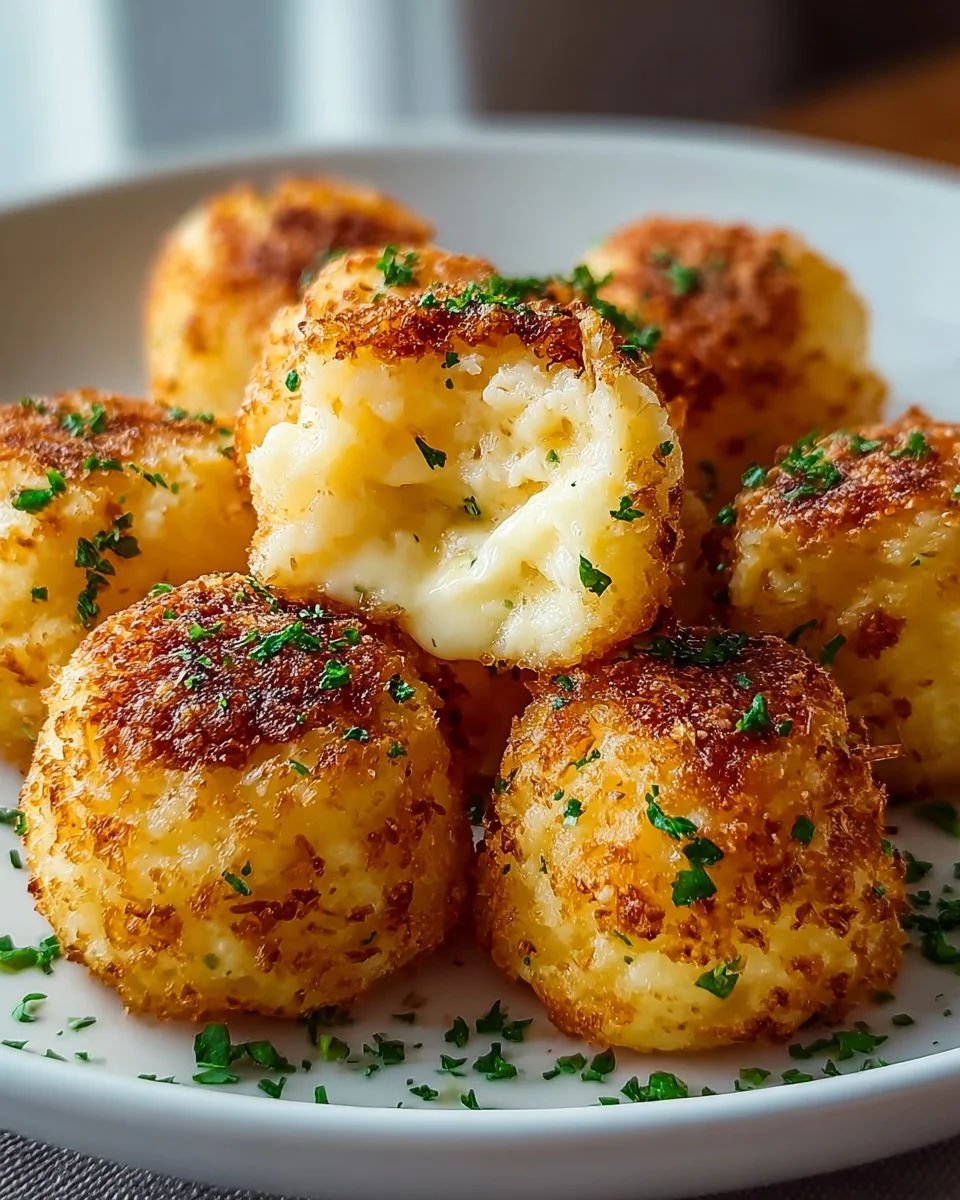 Käse Kartoffelpüree Bällchen aus der Heißluftfritteuse geniessen