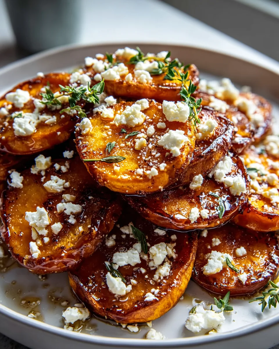 Gebratene Süßkartoffelscheiben mit Honig und Feta Rezept