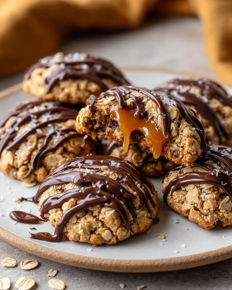 Saftige Karamell Haferflocken Cookies mit flüssigem Kern!