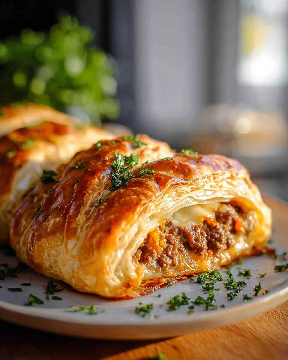 Blätterteigrolle mit Hackfleisch & Käse: Einfach unwiderstehlich!