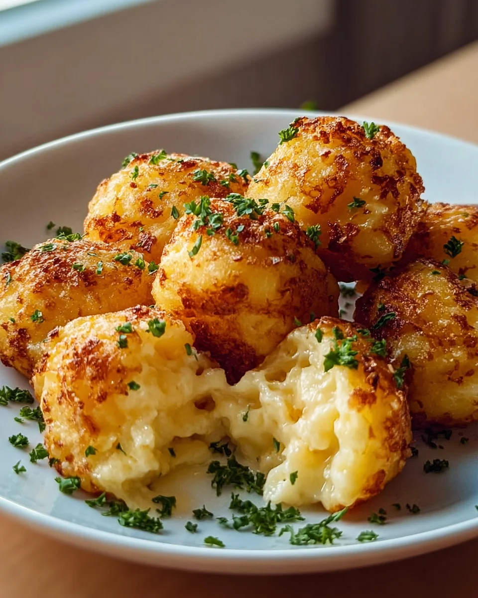 Käse Kartoffelpüree Bällchen aus der Heißluftfritteuse geniessen