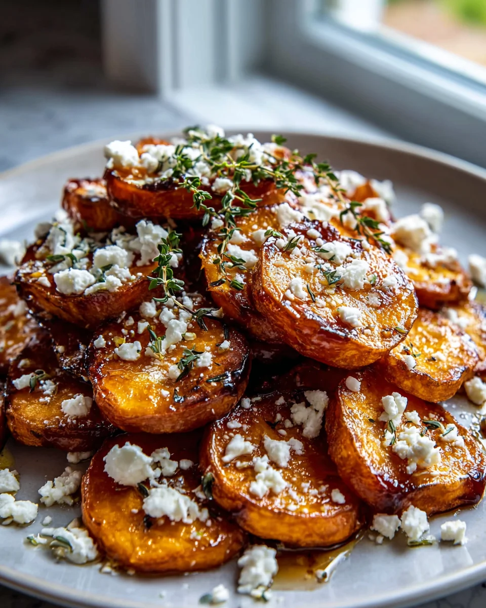 Gebratene Süßkartoffelscheiben mit Honig und Feta Rezept