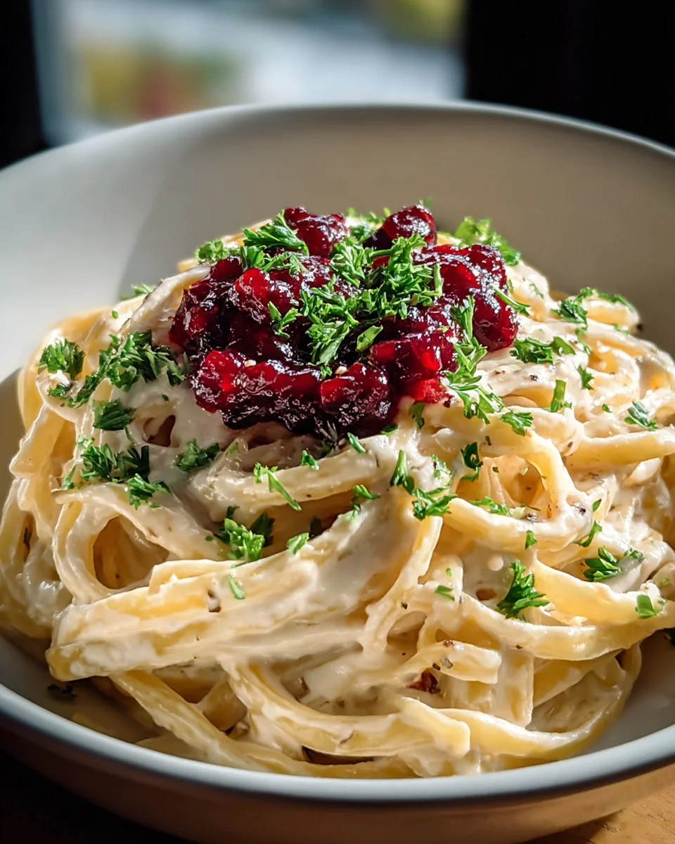 Brie Pasta mit fruchtigem, alkoholfreiem Preiselbeer-Kompott