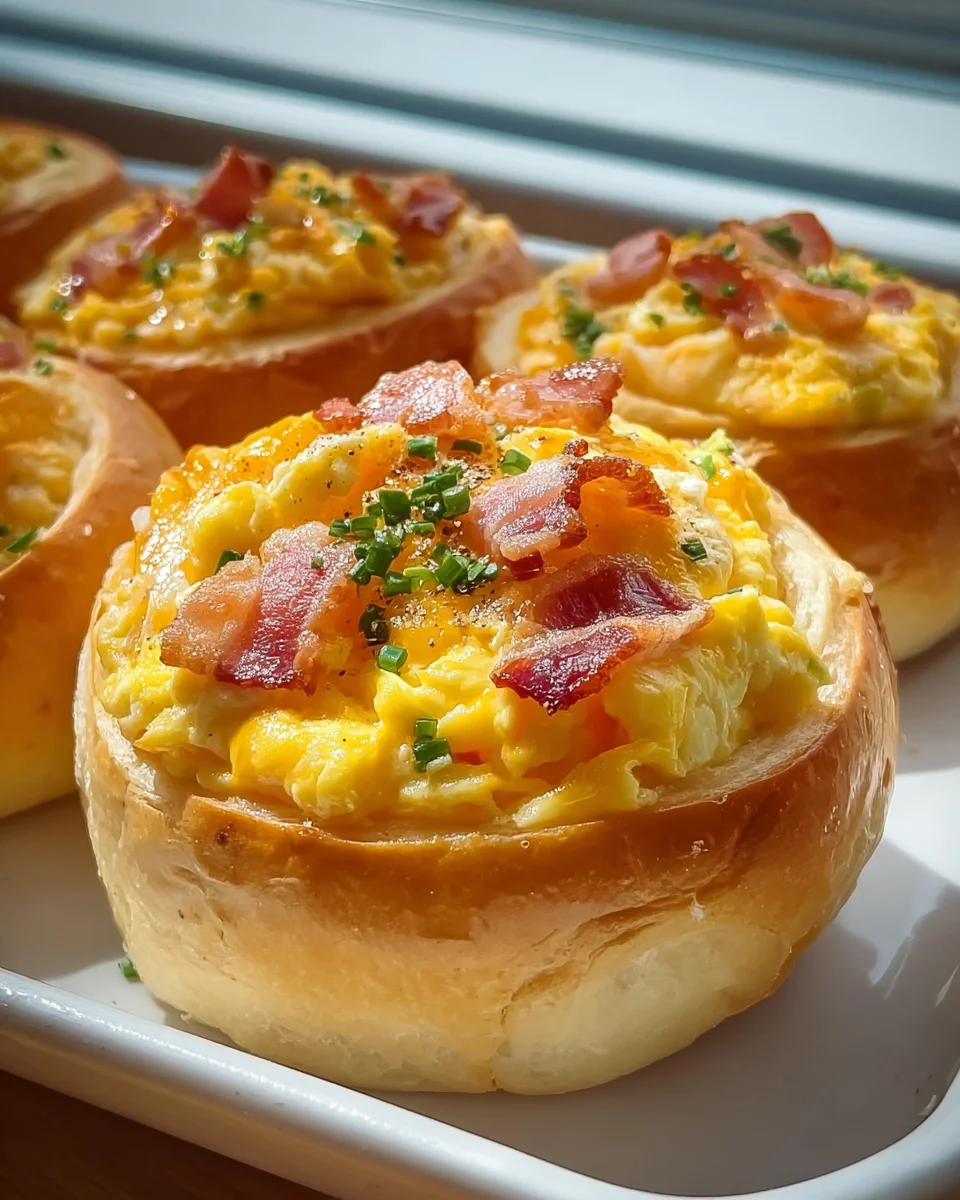 Frühstücksrollen mit Rührei, Käse und knusprigem Beef Bacon