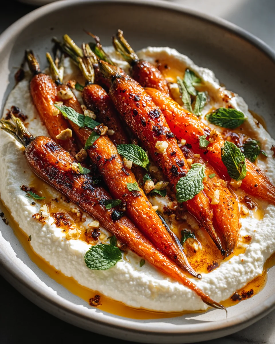 Geröstete Karotten mit geschlagenem Ricotta und scharfen Honig