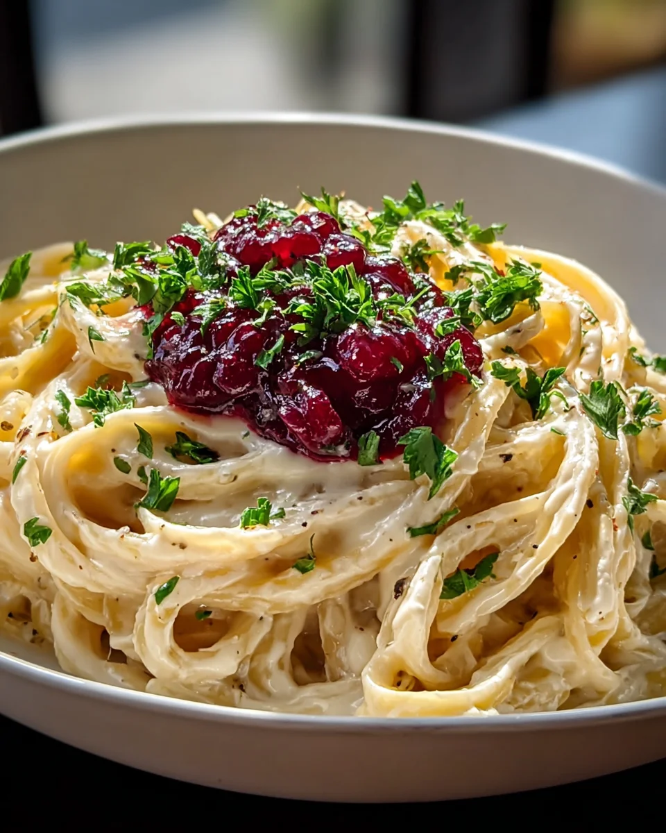 Brie Pasta mit fruchtigem, alkoholfreiem Preiselbeer-Kompott