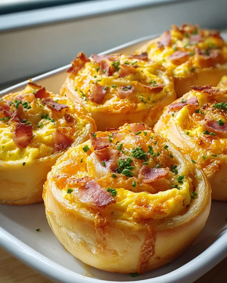 Frühstücksrollen mit Rührei, Käse und knusprigem Beef Bacon