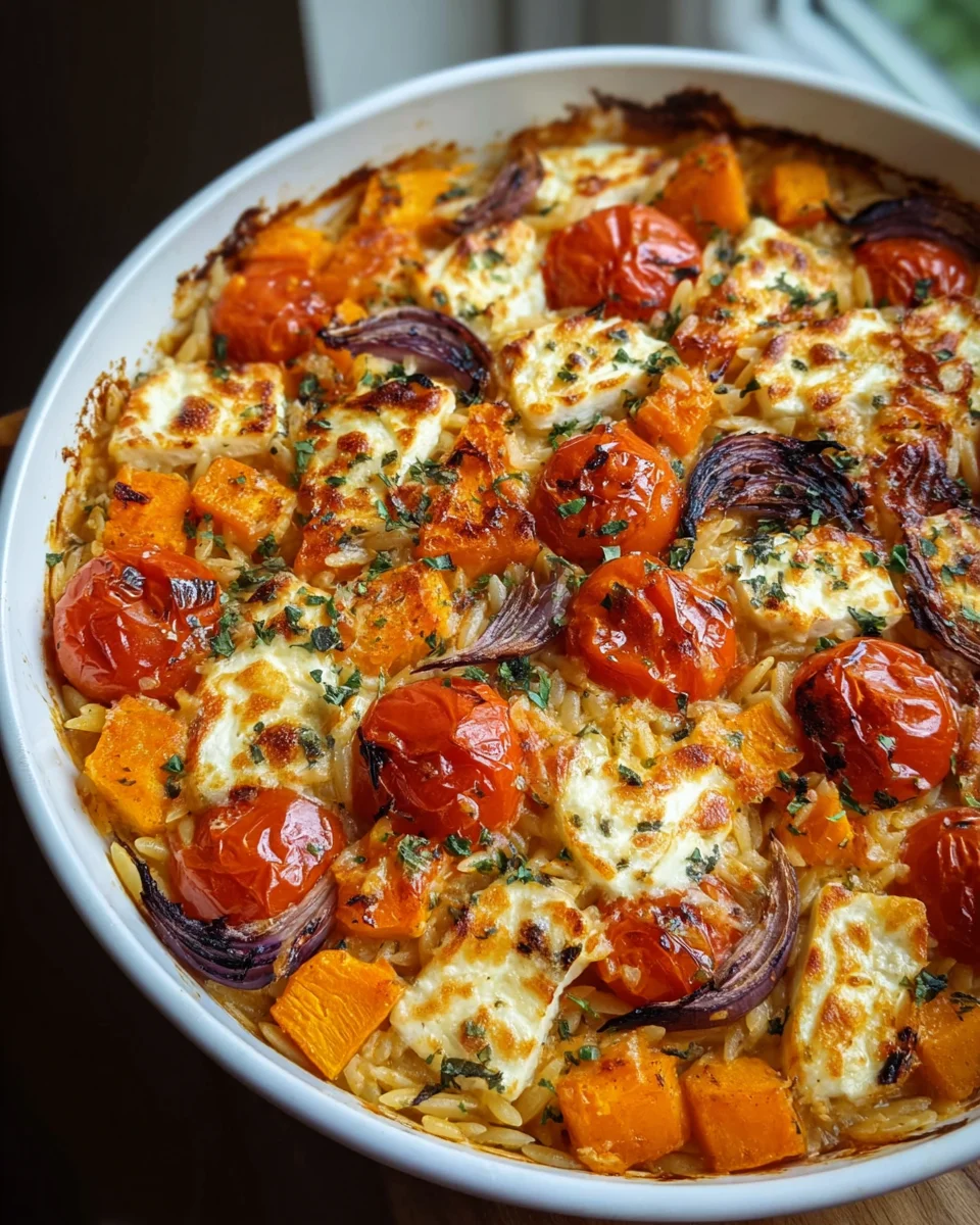 Herbstlicher Halloumi Orzo Auflauf - Herzhaft und köstlich!