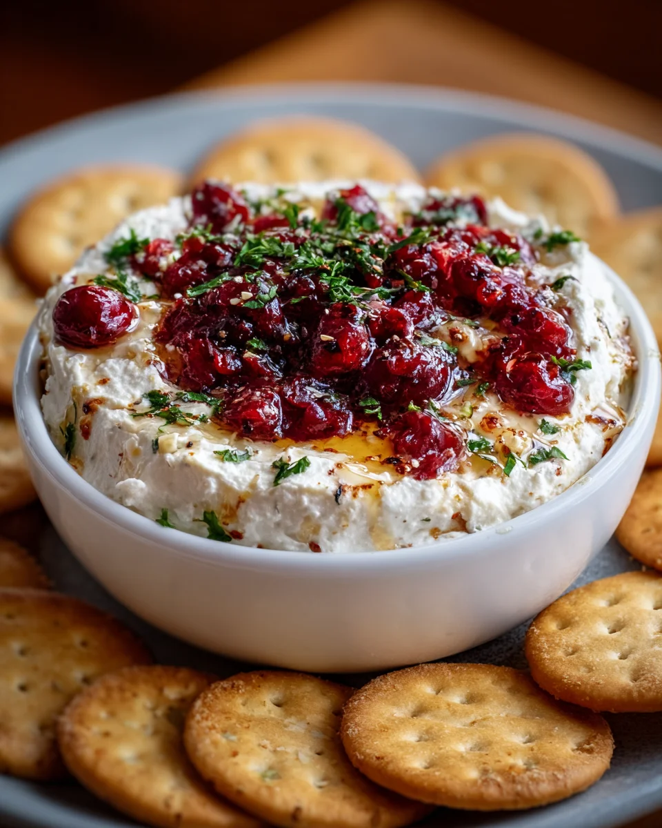Cranberry Whipped Feta Dip mit Crackern – Einfaches Rezept!