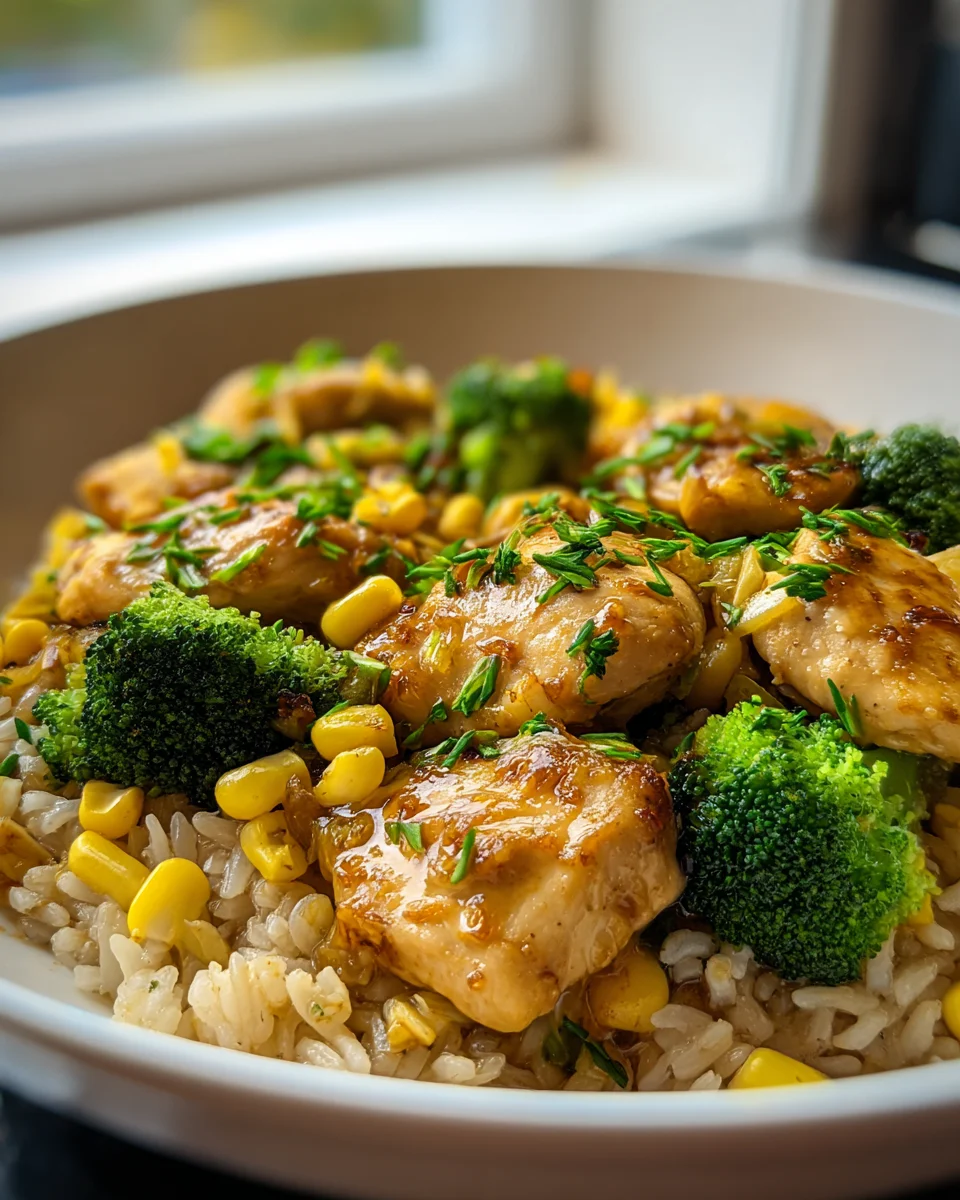 Hähnchen-Reis-Pfanne mit Brokkoli und Mais – Schnell und lecker!