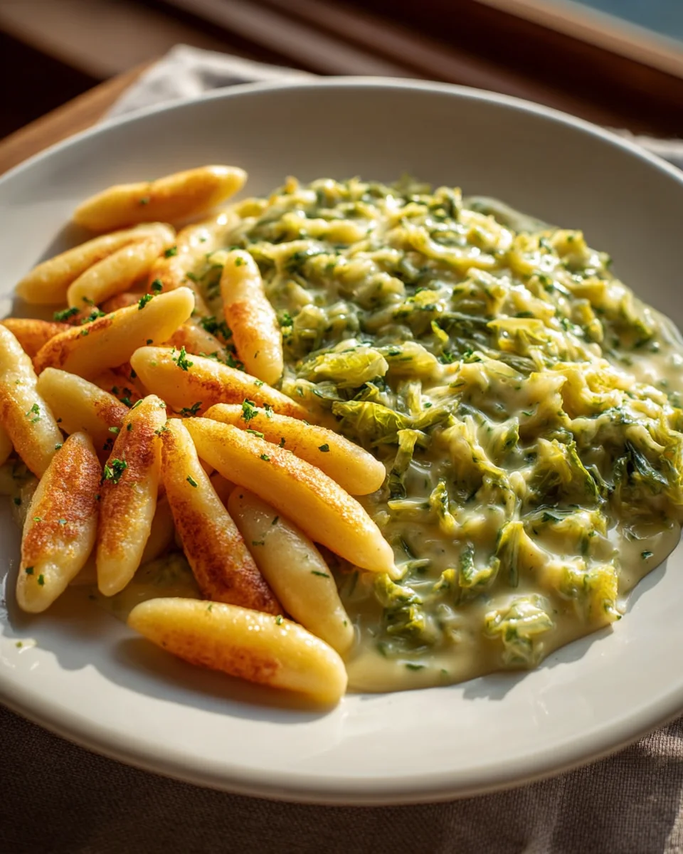 Cremiger Rahmwirsing mit Schupfnudeln – Deftig vegetarisch!