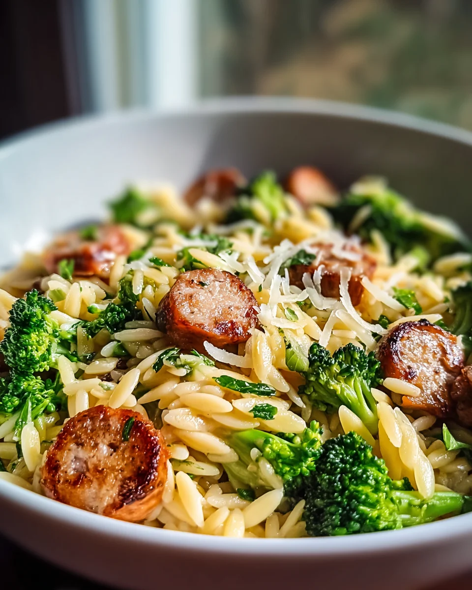 Voller Geschmack: Hähnchenwurst-Brokkoli Orzo, Schnell & Einfach