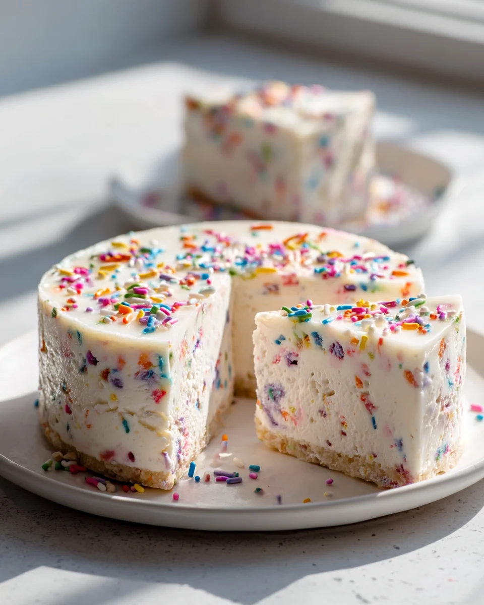 No Bake Funfetti Käsekuchen: Kühlschrank-Glück zum Geburtstag.