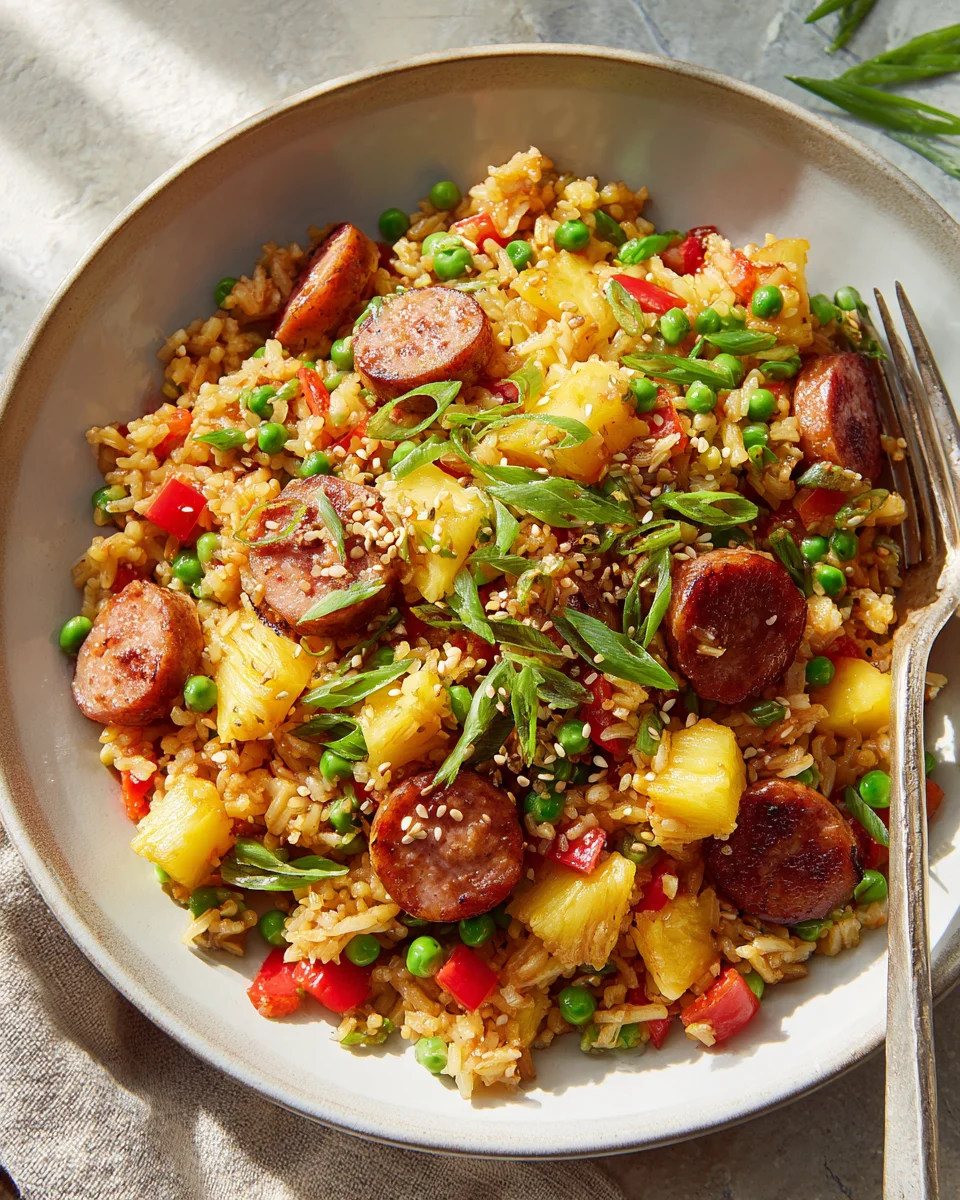 Süß-salziger Teriyaki Rindswurst Ananas Bratreis Traum