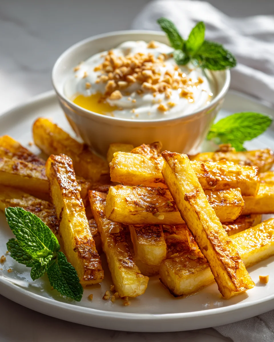 Gebackene Apfel-Pommes: Knusprig & süß mit Honig-Joghurt-Dip