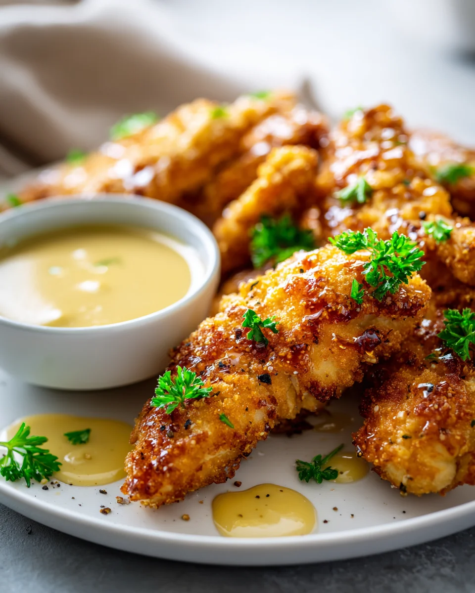 Krosse Air Fryer Hähnchenstreifen mit Honig Senf Sauce Rezept