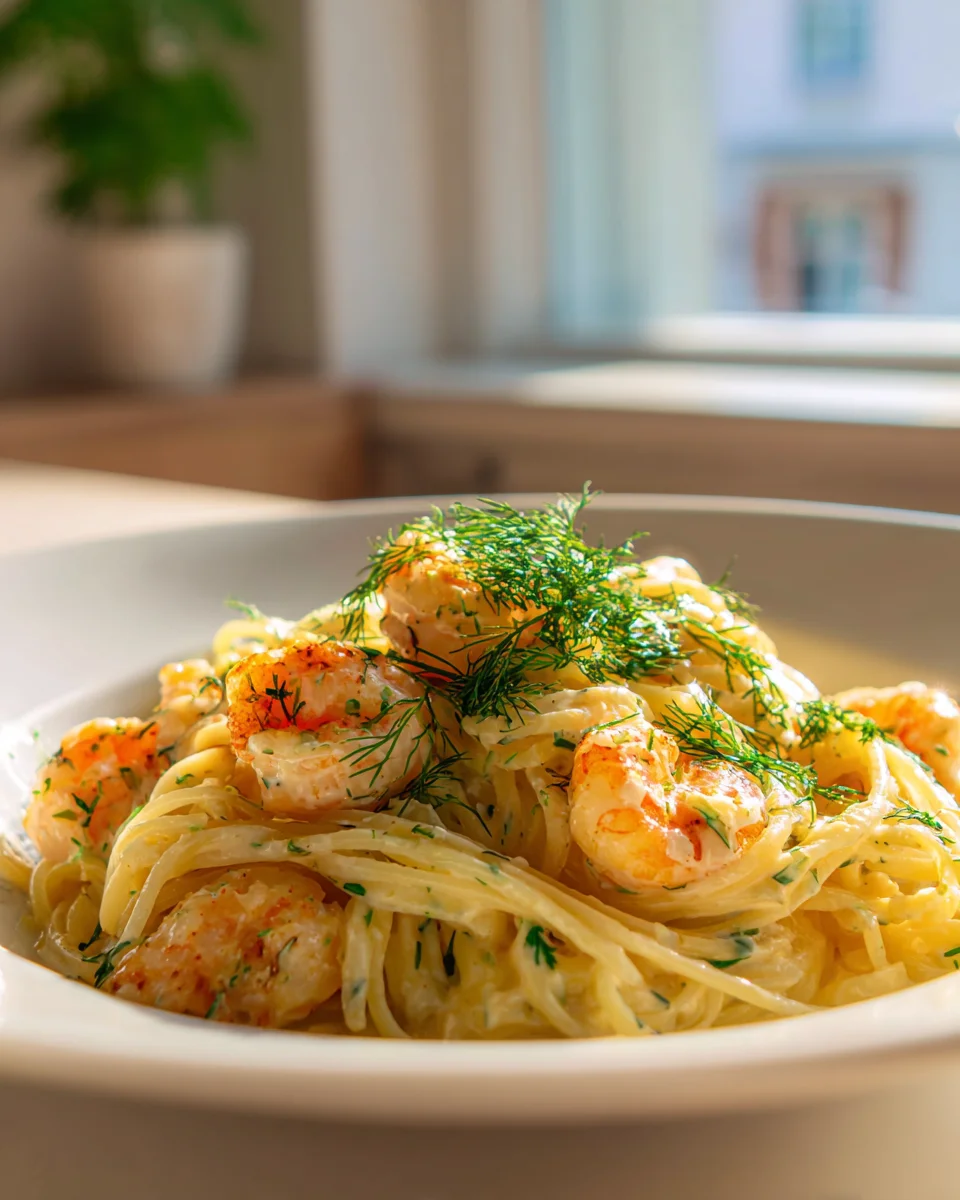 Spaghetti mit Garnelen in cremiger Frischkäsesauce genießen!