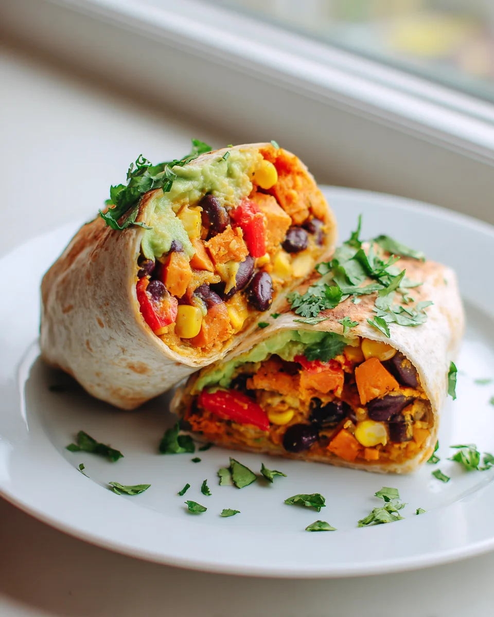 Leckerer Southwest Süßkartoffel Burrito mit Mais & Paprika