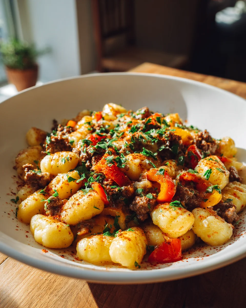 Leckere Gnocchi Pfanne mit frischem Gemüse und Käse
