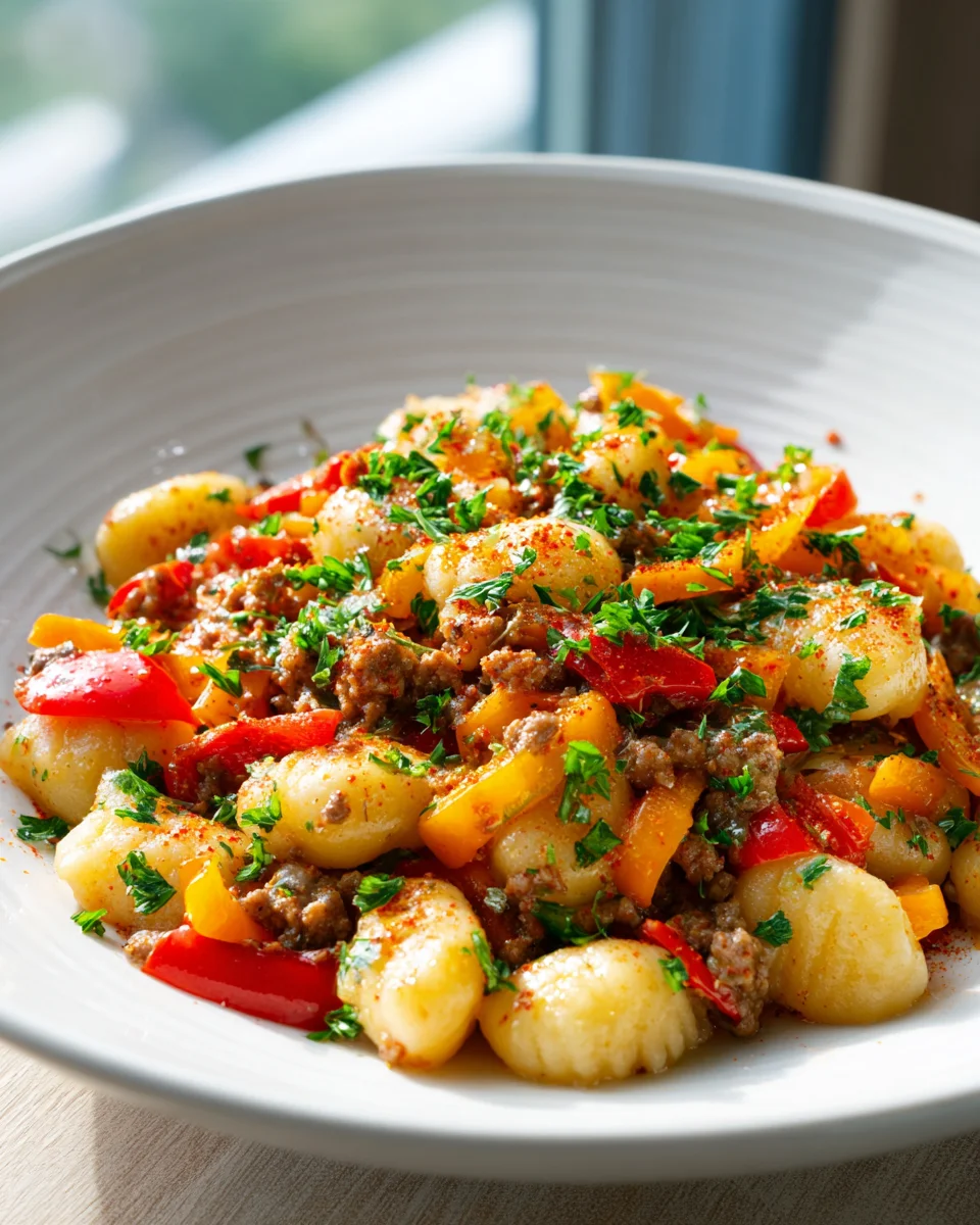 Leckere Gnocchi Pfanne mit frischem Gemüse und Käse
