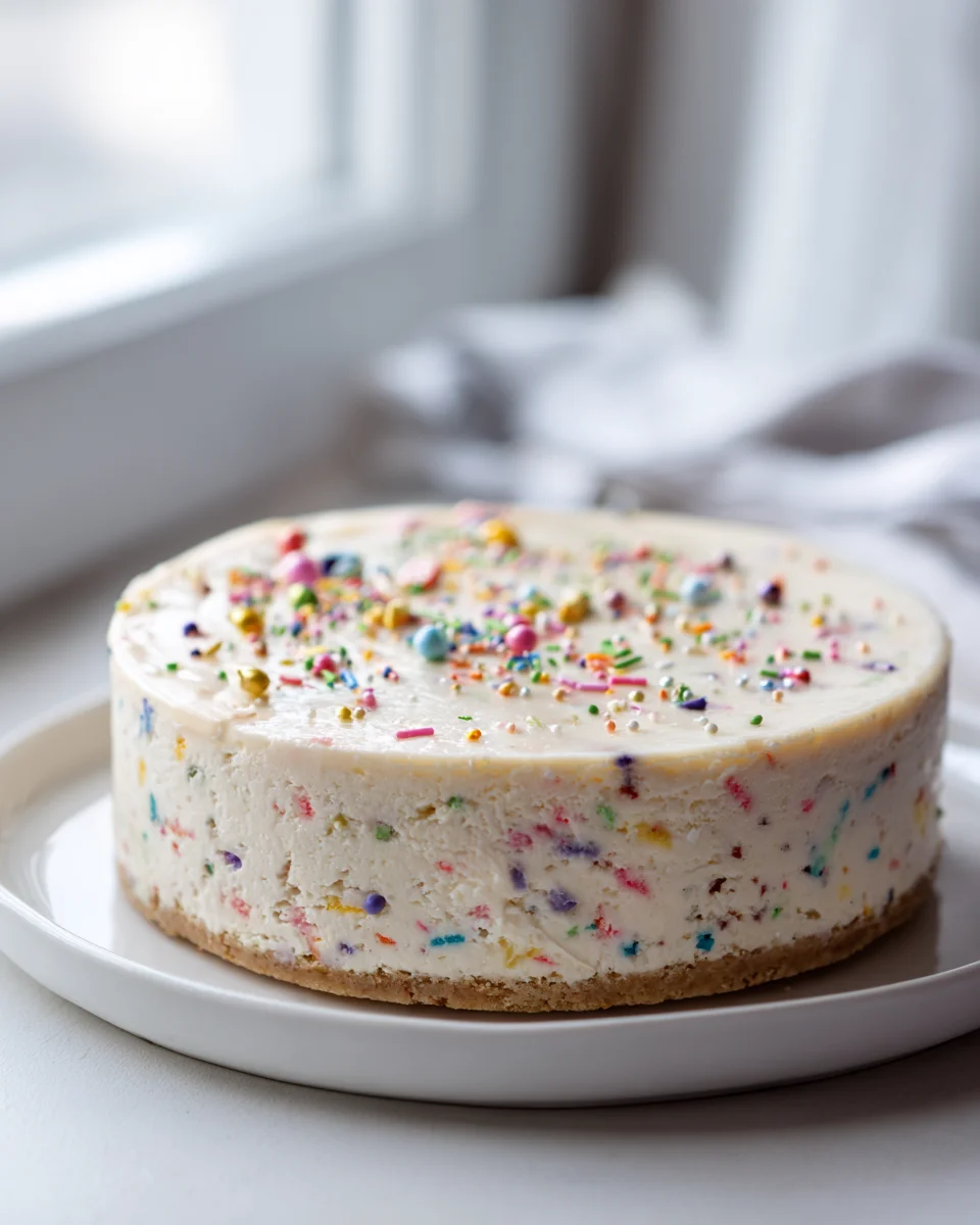 No Bake Funfetti Käsekuchen: Kühlschrank-Glück zum Geburtstag.