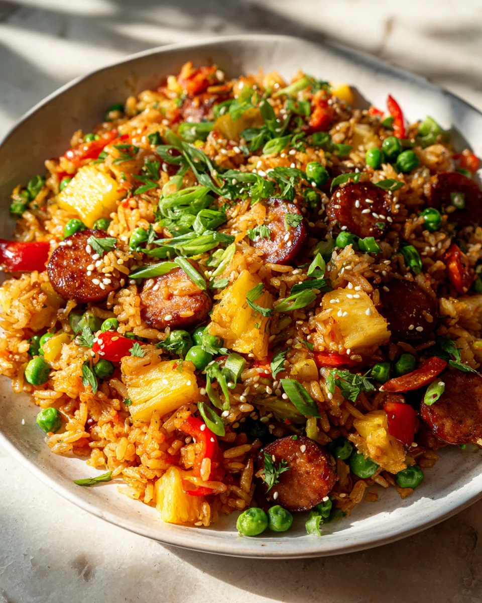 Süß-salziger Teriyaki Rindswurst Ananas Bratreis Traum