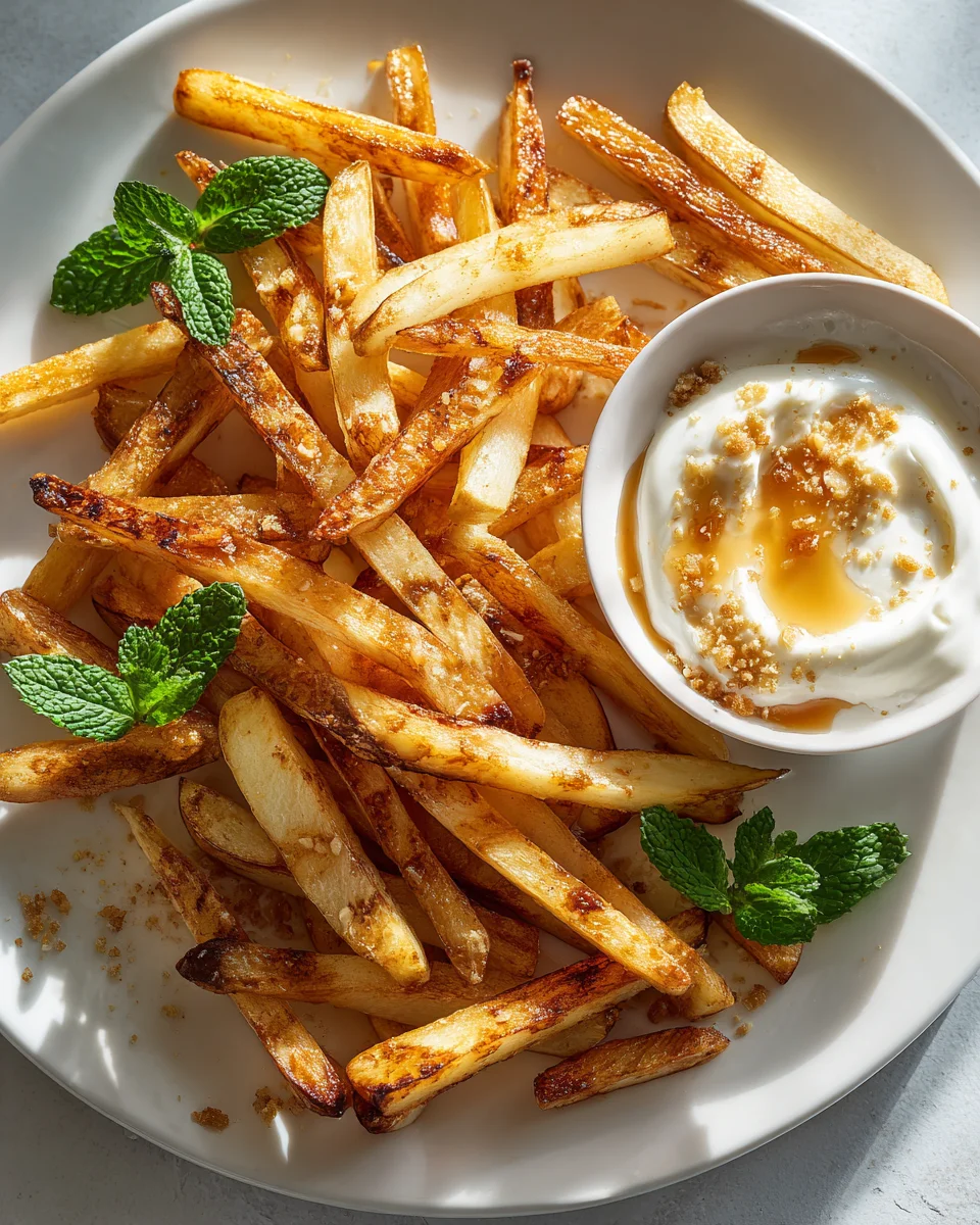 Gebackene Apfel-Pommes: Knusprig & süß mit Honig-Joghurt-Dip