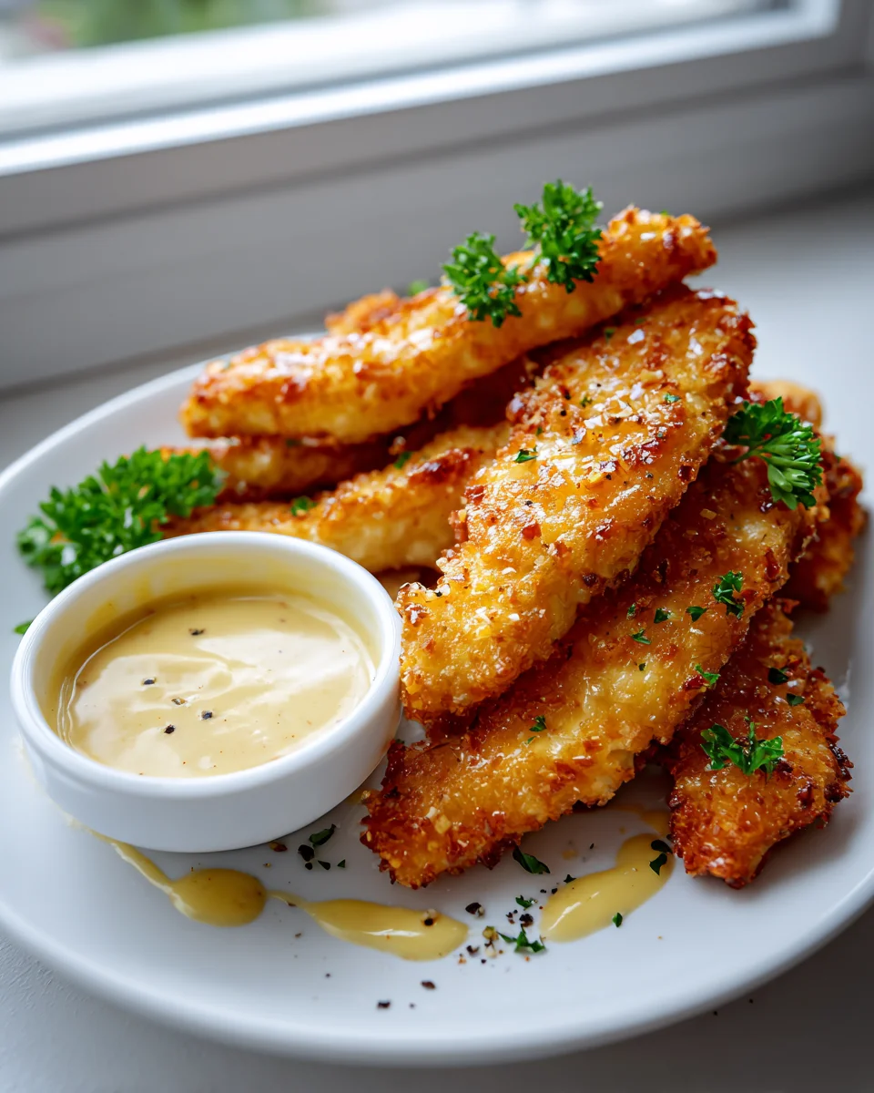 Krosse Air Fryer Hähnchenstreifen mit Honig Senf Sauce Rezept