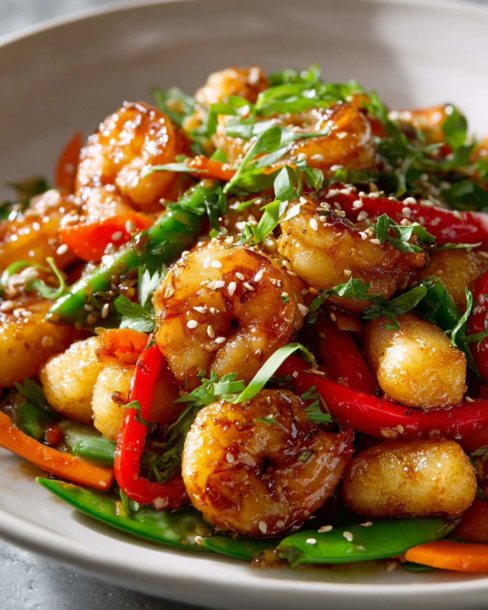 Honig-Knoblauch Garnelen Wok mit knusprigen Gnocchi