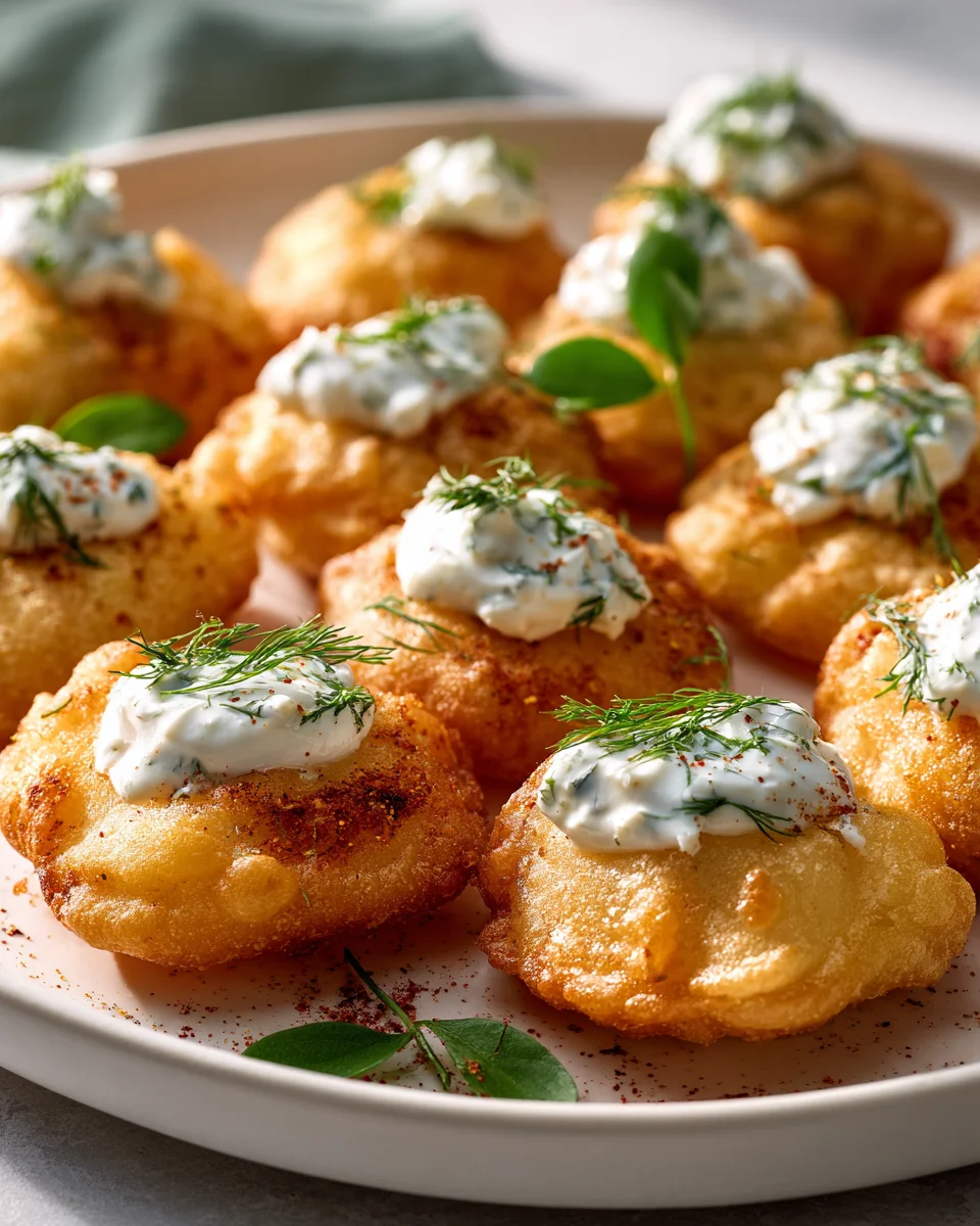 Mini Lángos Bites: Knusprige Snacks mit Kräuter-Joghurt-Dip