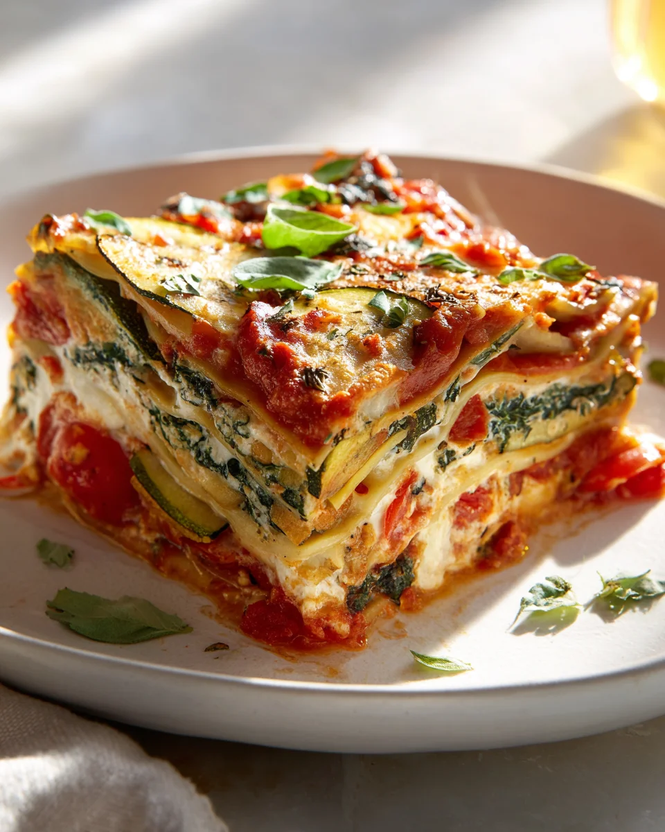 Leckere Gemüse Lasagne mit gerösteter Zucchini & Spinat