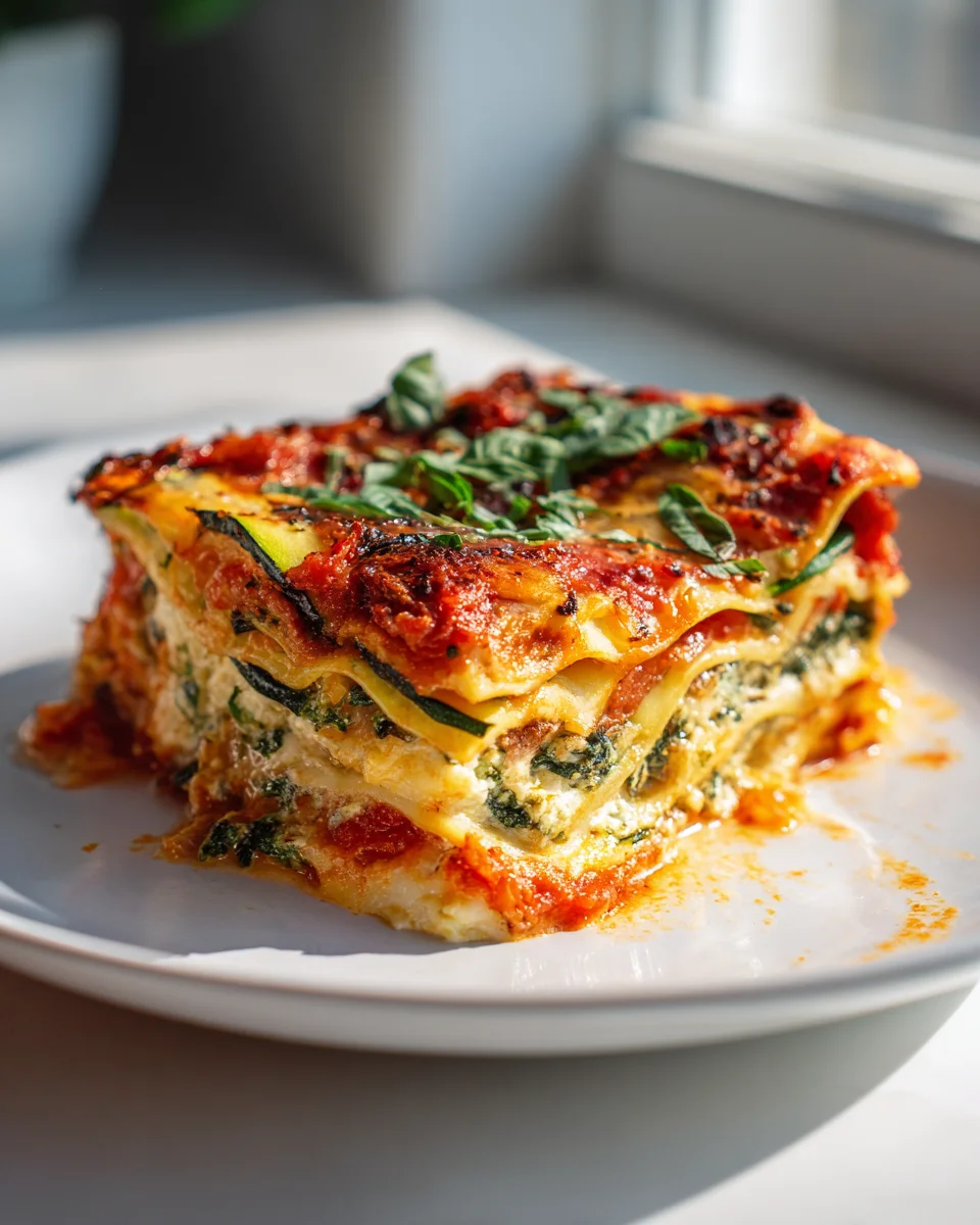 Leckere Gemüse Lasagne mit gerösteter Zucchini & Spinat