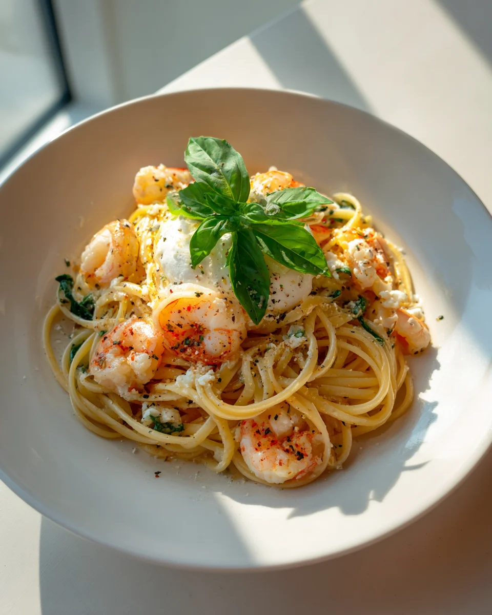 Burrata Pasta mit Garnelen & Knoblauch – Traumhaft lecker!